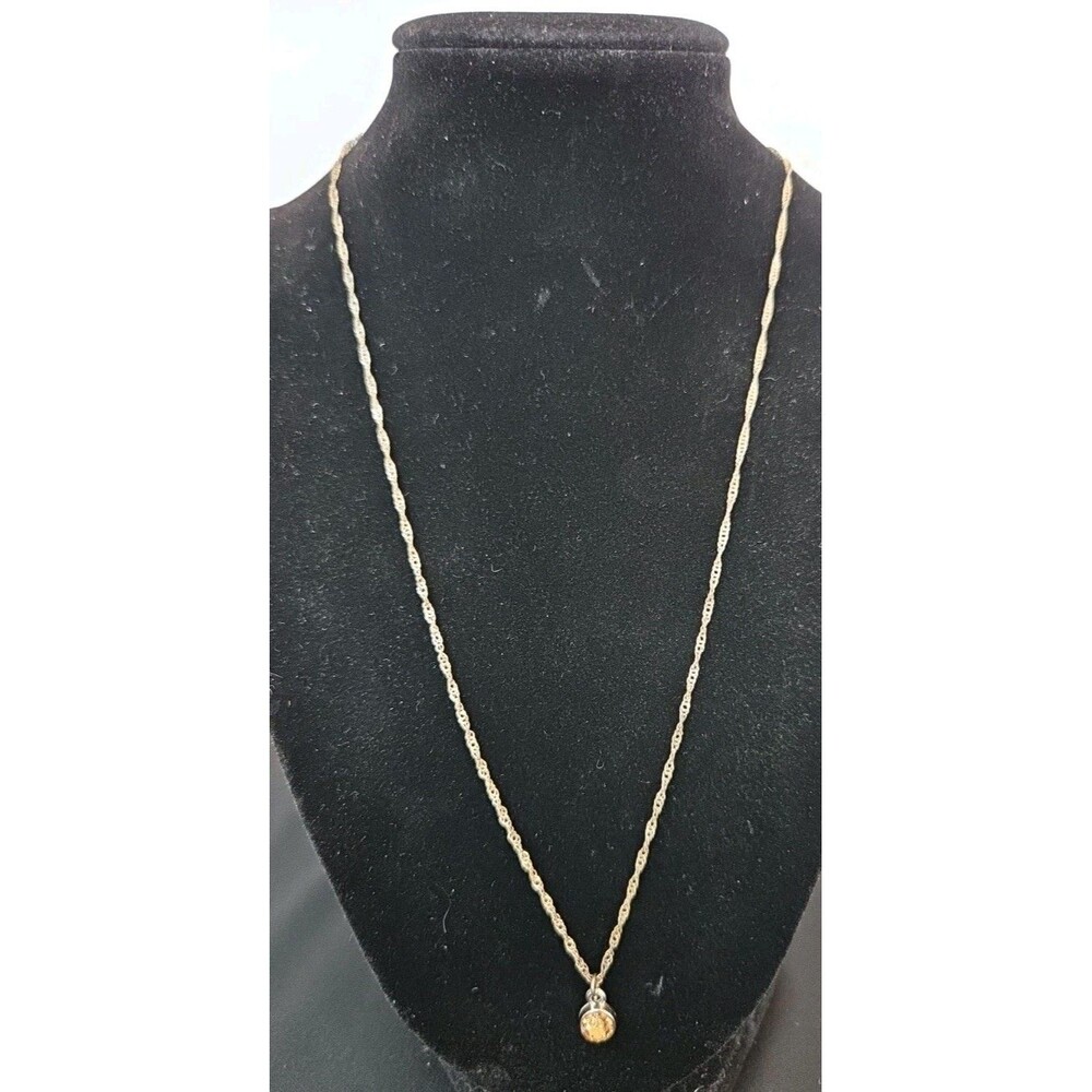 18KGP 20" Necklace W Topaz/Amber Colored Pendant Stone Lightweight Dainty Novemb